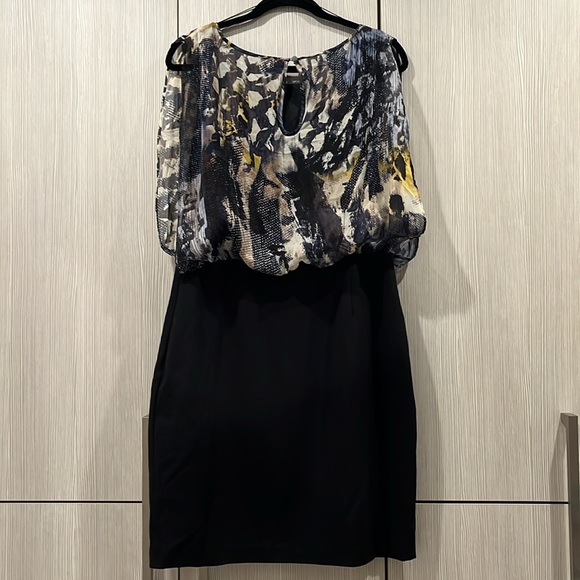 Aidan‎ Mattox Silk Blouson Mini Dress | Blue Grey Black | Size 14 | Excellent - Picture 2 of 15